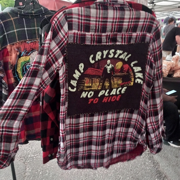 Camp crystal lake Custom Horror fandom Fri 13th stoned flannel! - Picture 1 of 6